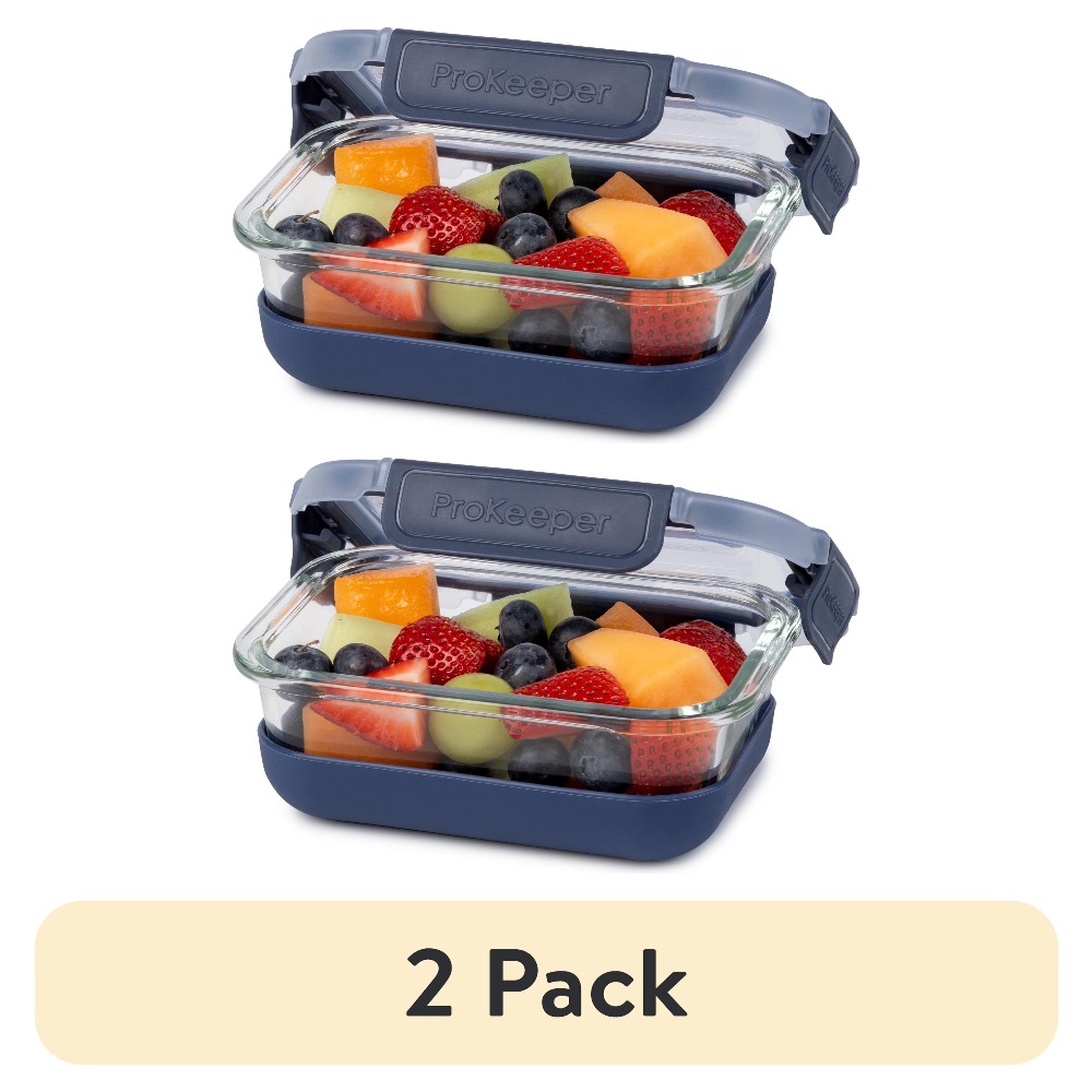 Meal Prep Glass - 2er-Pack 1,6-Cup Glas-Lebensmittelbehälter mit rutschfesten Silikonboden-Deckeln,