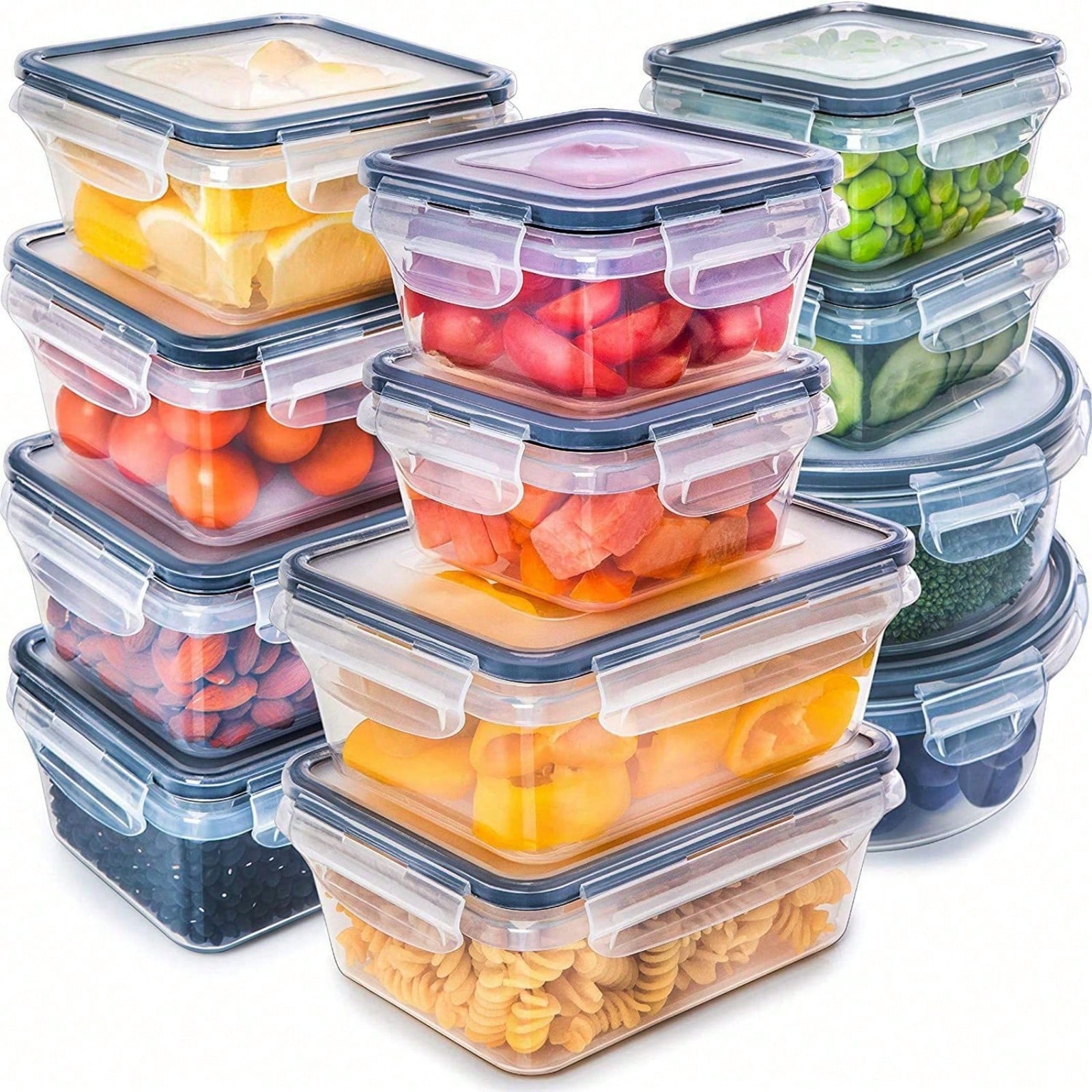 Meal Prep Glass - 12 versiegelte Lebensmittel-Aufbewahrungsboxen aus Kunststoff, geeignet