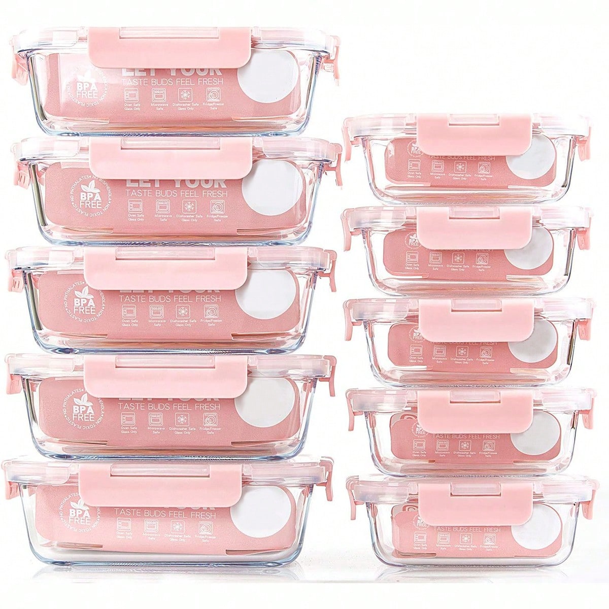 Meal Prep Glass - 10er-Pack Glas-Mahlzeitbehälter, Lebensmittelbehälter mit luftdichten Deckeln,
