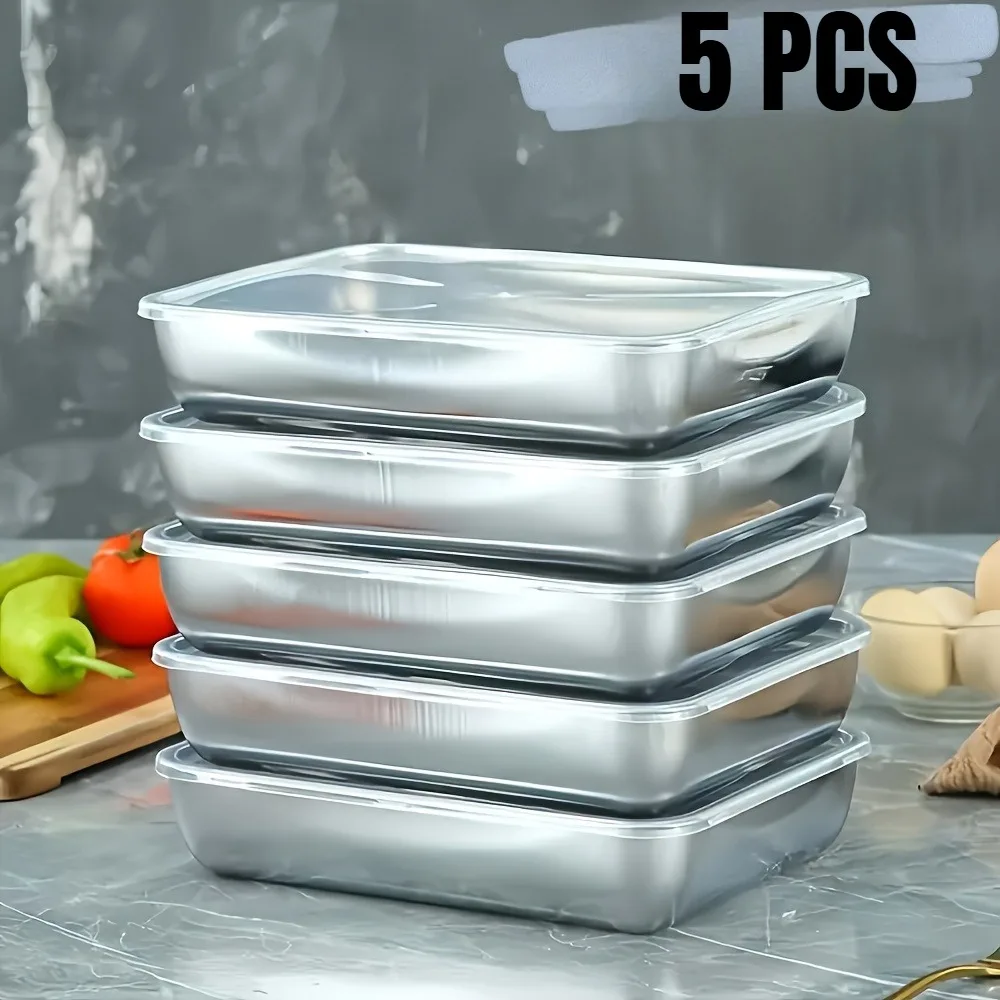 Meal Prep Glass - 5-teiliges Edelstahl-Lebensmittelbehälter-Set, Stapelbare Luftdichte Küchenorganizer für